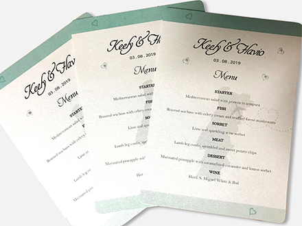 Destination style menu cards